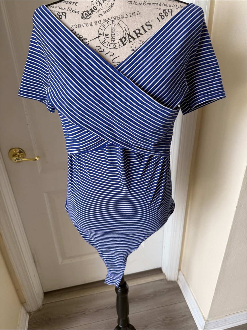 Women’s Striped Wrap-Front Top in Blue and White